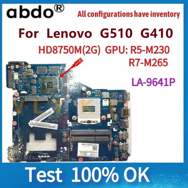 Placa -mãe da placa -mãe LA9641P para Lenovo G510 Laptop Motherboard G510 G410 MotherBoard.Chith HD8750M (2G) R5M230/R7M265 GPU.100% testado