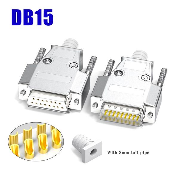 DB15 Plugue feminino de plugue feminino de nível industrial agulha 2 fileiras de 15 pinos Connector de porta serial DB15 D-Sub Metal Shell Solding Plug