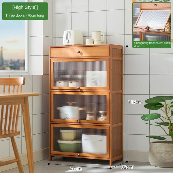 Armários de armazenamento de bambu Armários de cozinha multifuncionais transparentes Flip Doorhome Supplies Multi-Grid Prateleira para forno de microondas