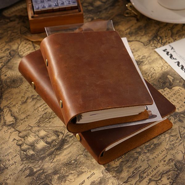 Aiguoniu genuíno de couro A6 Planejador de toques de tamanho A6 Vintage Unisex Notebook com Binder Sketchbook Blinse de 6 buracos