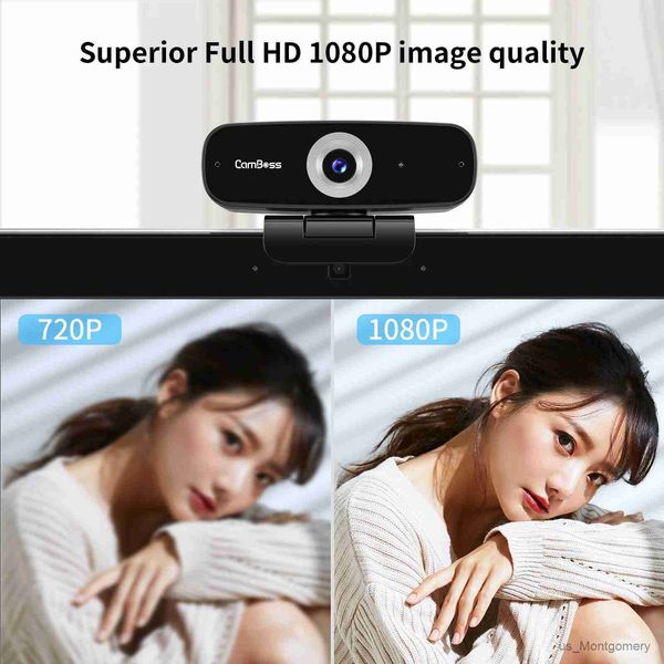 Webcams Camboss C836 Webcam 1080p HD com streaming de microfone estéreo funciona com o skype xbox zoom facetime