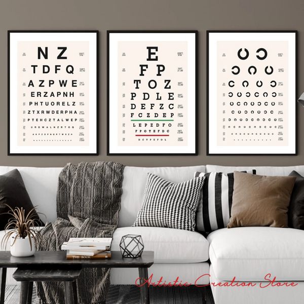 Tabelle Visual Acuity Eye Eye Exam Graph Poster Postatori Stampe Wall Art Canvas Pittura Immagini a parete per l'arredamento dell'ospedale Nordic