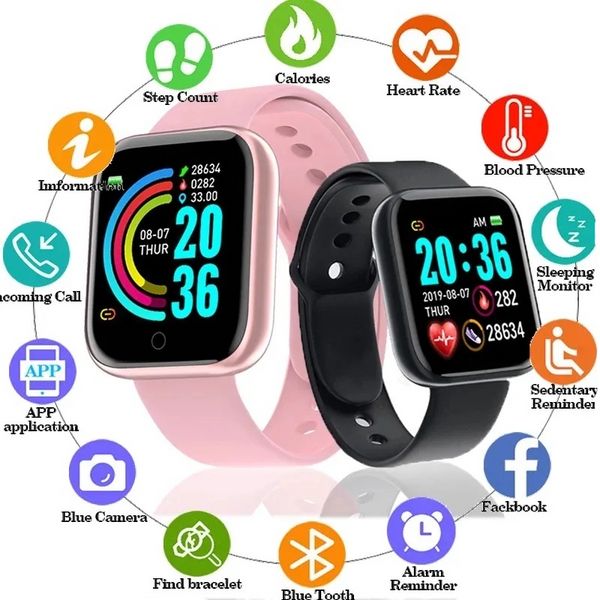 P 2024 Macaron Color y68 Smart Watch Bracelet Bracelet Bracelet Mine Dative Monitor Monitor Peatomer Cardio Bracelet Men Women Smart Watch для iOS Android