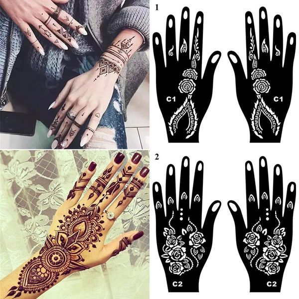 Professionelle Henna Tattoos Schablone Temporärer Handkunstkunstaufkleber Vorlage Hand Tattoo Aufkleber Indien Blumen Tattoo Schablone