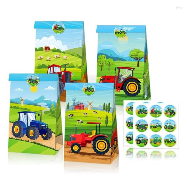 Geschenkverpackung 12pcs/Set Tractor Paper Candy Box Bags Popcorn Kids Farm Geburtstagstasche Babypartyzubehör Vorräte