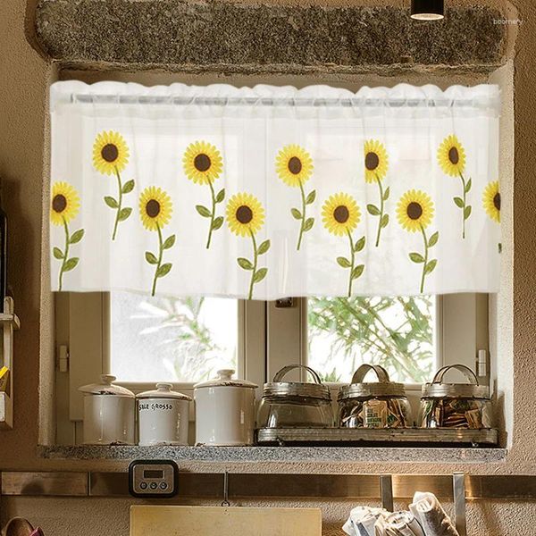 Vorhang 50x100 cm große gelbe Sonnenblume bestickte kurze Tüllvorhänge Luxus Wohnzimmer Schlafzimmer Fenster Garten Yard Screening Dekor