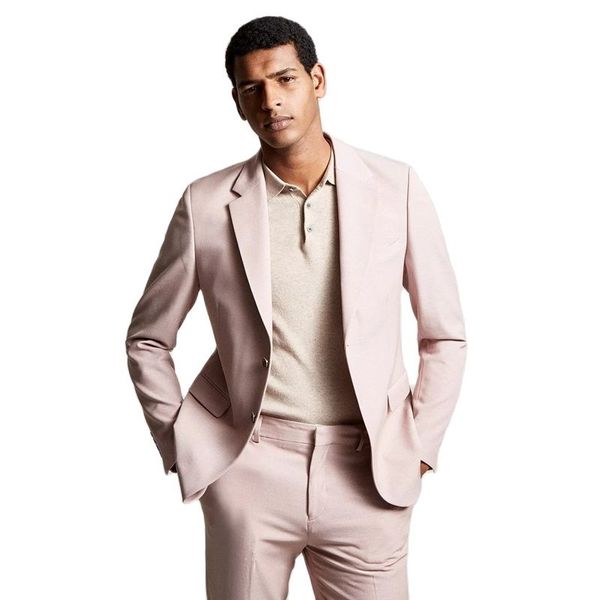 Erkekler Düzenli Fit 2 Parça Pembe Bekarmış Düğün Damat Klasik Blazer Setleri Terzi Büyük Boyutlu Erkek Giyim Ceketi