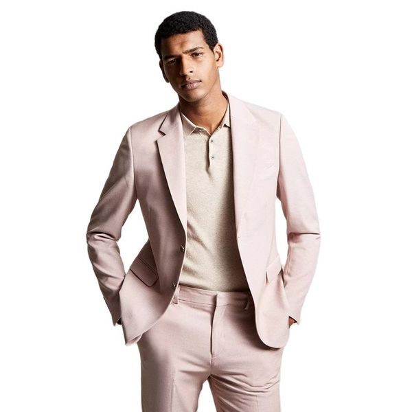 Männer Anzüge reguläre Passform 2 -teiliges rosa einzelner Breasted Wedding Bräutigam Klassische Blazer -Sets Schneidere männliche männliche Kleidungsjacke mit großer Größe