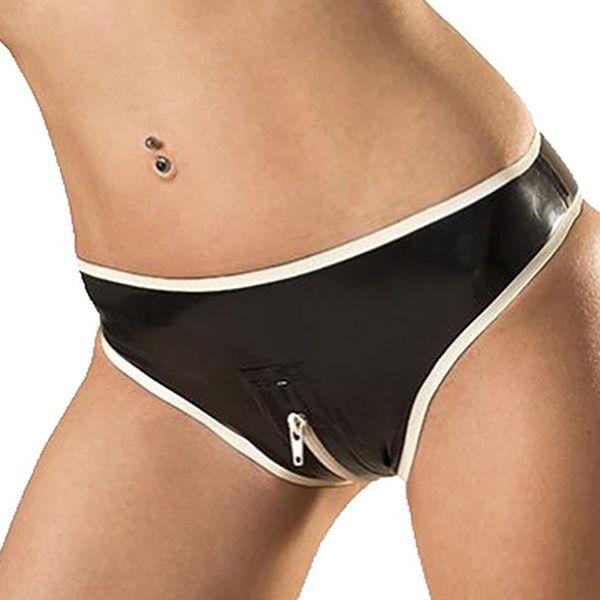 Sexy Natural Latex Women Briefs preto e branco borracha plus size xxxl shorts personalizados calcinha artesanal calcinha