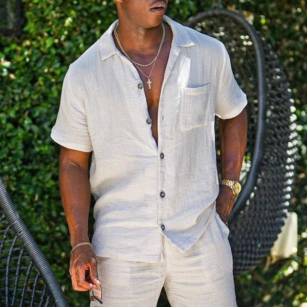 Camisas havaianas de verão definem casual colorida de manga curta de camisa curta praia de praia moda masculina 2 ternos de ropa hombre 240408