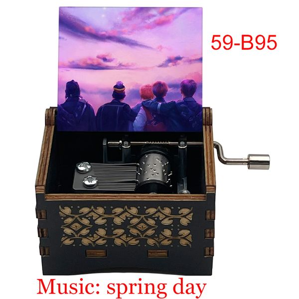 Black Wood Spring Day Music Box Südkoreaner Junge Gesangsgruppe Farbe gedruckt 18 Notizen Musikgeschenk für Fans Freunde Geburtstag