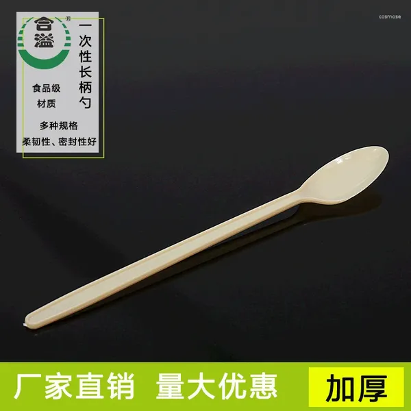 Posate usa e getta a manico lungo il cucchiaio in plastica da 10-18 cm gelatina a doppia pelle latte zuppa ghiacciata