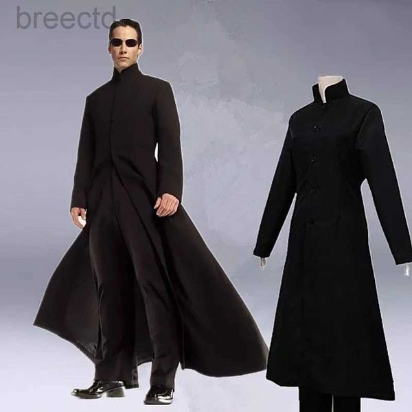 Costumi di anime Matrix cosplay costume da cosplay nero personalizzato NEO Trench Coat Halloween Party Costumes for Women Men Cos cos gioco Accessori a propulsione 240411