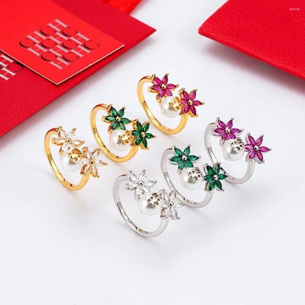 Rings de cluster cilmi Harvill Chhc 2024 Ring Star Star Pearl Design Anniversary Christmas Caixa de presente especial sobreposição de embalagens