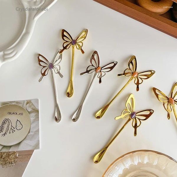 Кофе Scoops Retro Crafts Hollow Stereo Butterfly Spoon Gold Planted Canging War Rilling помешивание