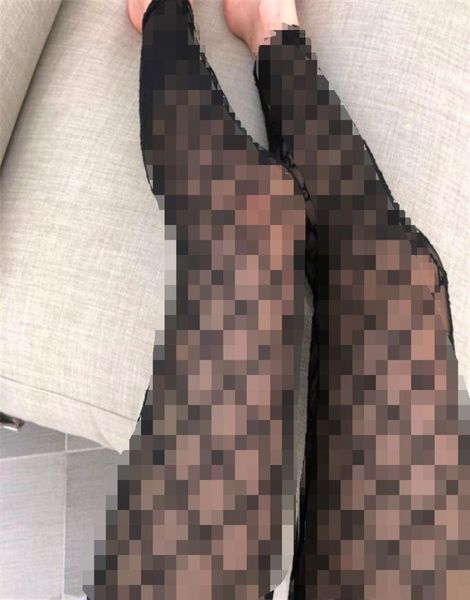 Sexy schwarz gestickte Briefstrumpfhosen Fischnetz hohe elastische Mode -Leggings Top -Grade Lady Party Luxusstrümpfe5739210