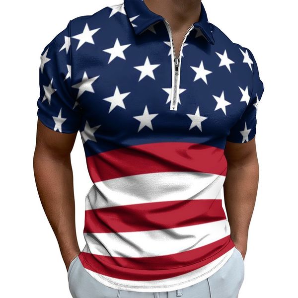 Rot und Weiß gestreifte lässige T-Shirts Stars Spangled USA Flag Polo Shirts Street Style Shirt Sommer Kurzarm Große Größe 5xl