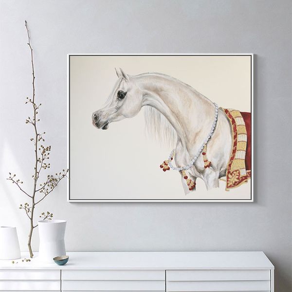 Arabian Horse Painting White Luxury Court Horses Poster di tela animale e stampe per il soggiorno Studio decorazioni da arte Wall senza cornice