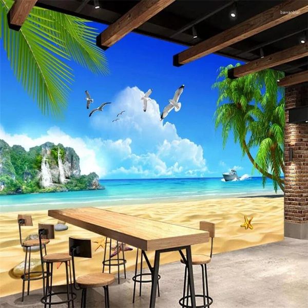 Sfondi Wellyu Custom PO Wallpaper 3D Murales Beach Coconut Blue Skil Clouds Isola Sfondo Wall Paper Papel De Parede Murale