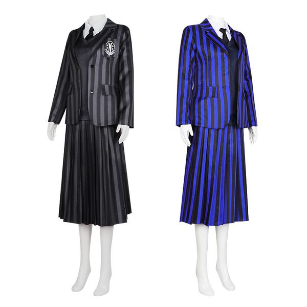 Çarşamba Addams Family Cosplay Costume kız öğrenci Nevermore College School Formy Yetişkin Çocuklar Cadılar Bayramı Rol Oyun Partisi