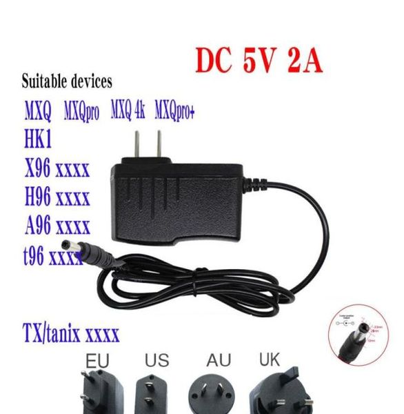 Adattatore di alimentazione Android TV Box per X96 Minit95v88a5x Max x88 H96 Converter ACDC Power Charger 5V2A UK Au Au US Plug AC Plug6849016
