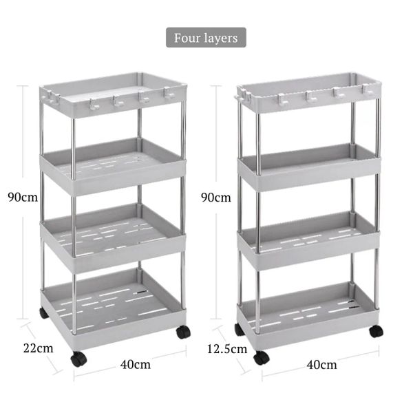 4 3-stufige bewegliche Organizer mit Rädern Plastiklager Rolling Utility Cart Multifunktionaler Speicher Trolley für Schlafzimmer Küche