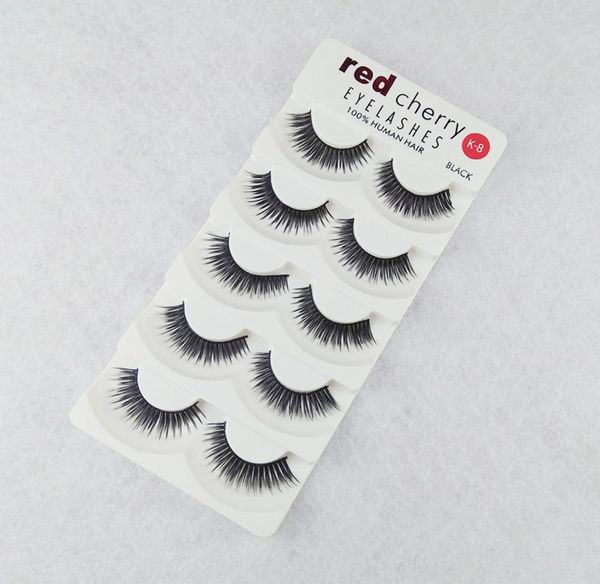 Cereja vermelha 5 pares cílios falsos 18 estilos Black Cross Messy Natural Long grossa Falsa Lashes de beleza Maquiagem de alta qualidade6981088