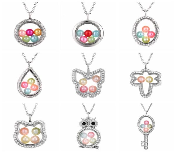 Elephant Owl Woman Woman Living Living Memory Perle in vetro Floating Locket Neckt Neckt Cage Locket Charms Charms Gift LJJTA11873917808