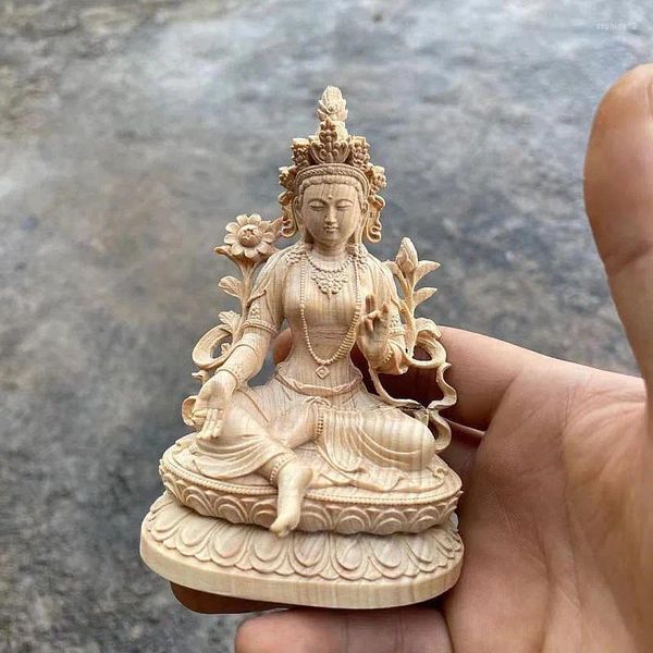 Figurine decorative 10.8 7,3 5,3 cm fatti a mano Buddhist Boxwod Green/White Buddha intaglio Buddha Raccolta di pezzi di ricchezza Mascotte decorazione