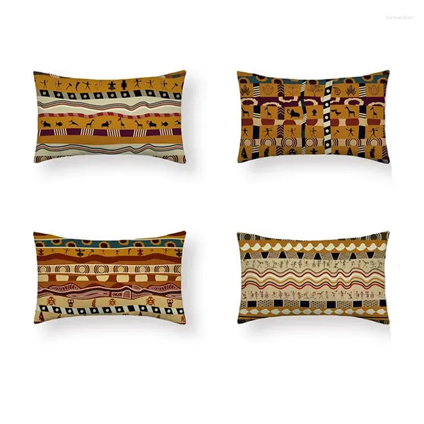 Kissen afrikanische nationale Dekor -Stil Charakter Totem Muster Langes Taillengehäuse Sofa -Auto Dekorative Rechteckabdeckung 30x50 cm