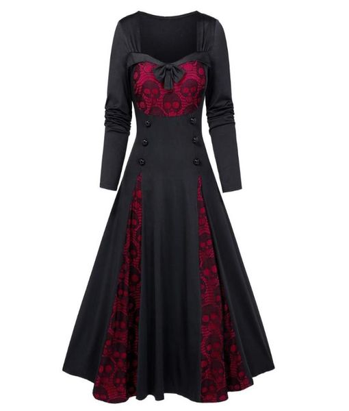 Lässige Kleider Einfügen Mock Button Bowknot Kleid Damen Halloween Cosplay Kostüme Vampire Witch Kostüm plus Größe Schädel Lace 4754168