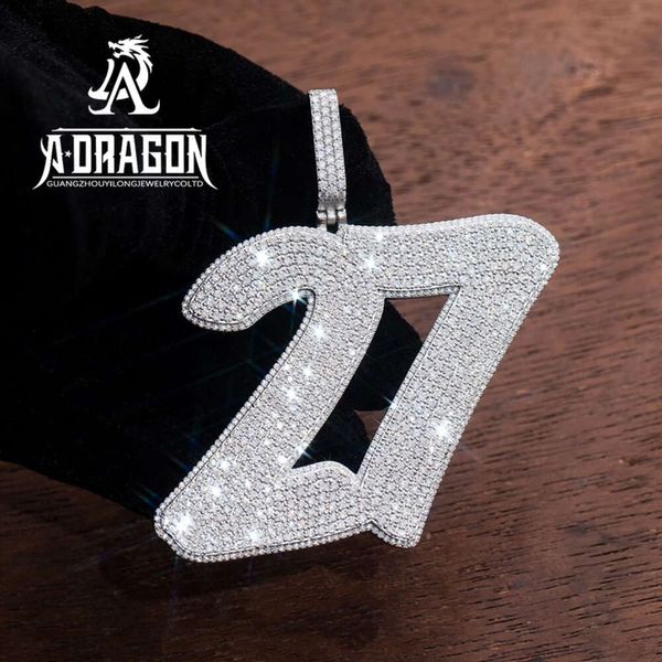 Personalisierte benutzerdefinierte Hip -Hop -Schmuck Sier Moissanit Diamond Sport Number Anhänger Halskette