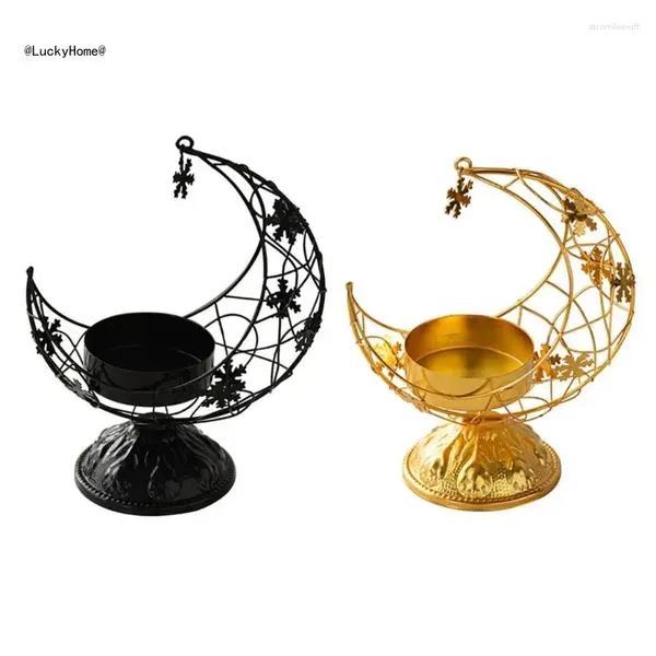 Titulares de vela Lua Titular Creative Tealight Stand Stand Metal Crescents Crafts Decoração de mesa 11ua