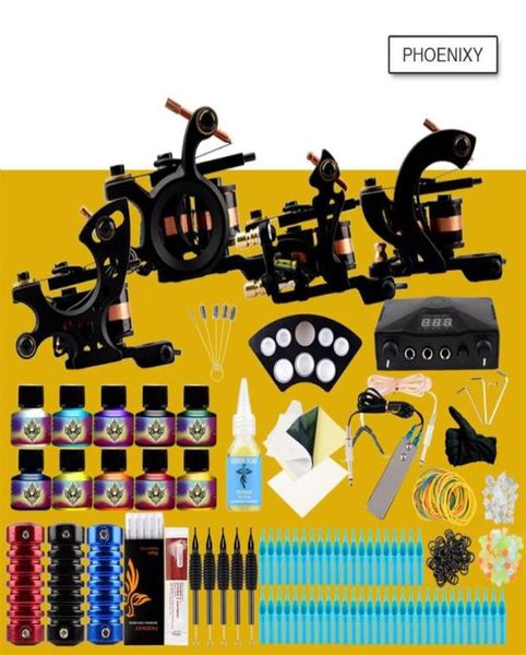 Professionelles Tattoo Kit 4 Tattoo -Maschine Set 10 Farben Ninsen Pigment LCD Netzteil Zubehör Set Complete Kit Sets264R8715881