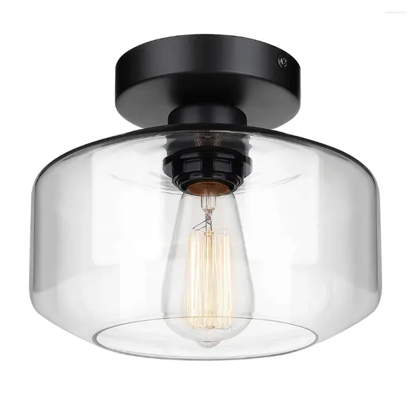 Luzes de teto Industrial Semi Flush Mount Light Clear Glass pendente lâmpada Sombra Fazenda Iluminação para a Ilha da Cozinha do corredor da varanda