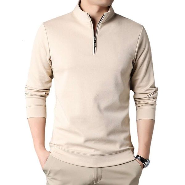 Новая весенняя мужская футболка с длинным рукавом хлопковой свитер повседневный мужская наполовину высокая шея на молнии