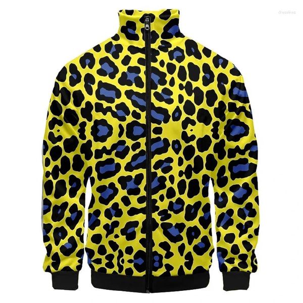 Jackets de leopardo com leopardo roupas de zíper Sorto 3D Impresso para homens Momen Clothes Harajuku Moda de moda da moda Tops Y2K Tops