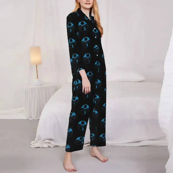 Home Clothing Symbol Nacht Tag Pyjama Lady Sonne und Mond Druck romantischer Schlaf Nachtwäsche Herbst zweiteilige Vintage Übergroße Grafik Set