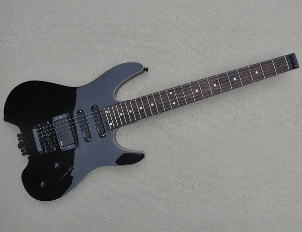 Black 6 Strings Headless E -Gitarre mit SSH -Pickups, Körperbindung, bieten Logo/Farbanpassung an