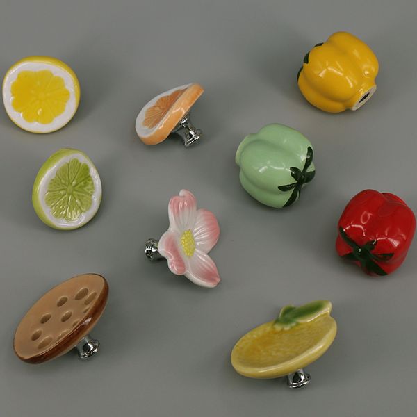 1x colorato per mobile in ceramica mobili mobili decorativi cassetti cucina armadio maniglia di armadio tira frutta/fiore/vegetale