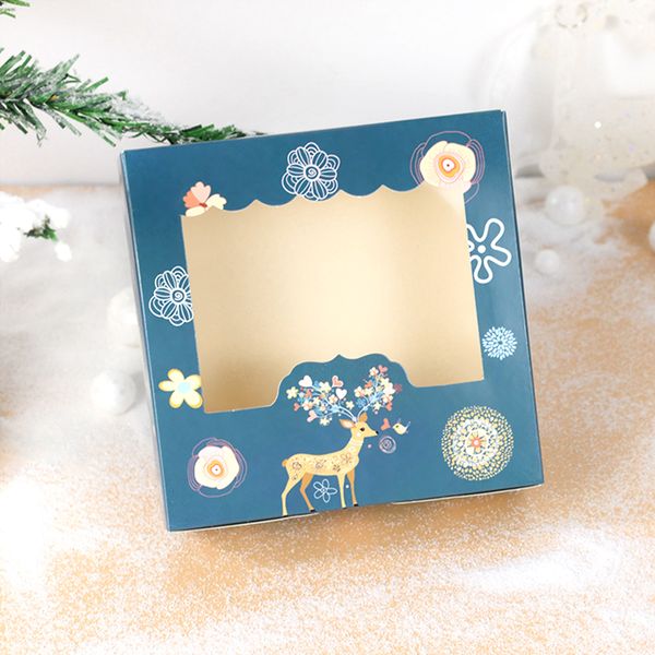 5pcs Рождественские открытые окна Candy Cookie Boxes Santa Elk Kraft Pap