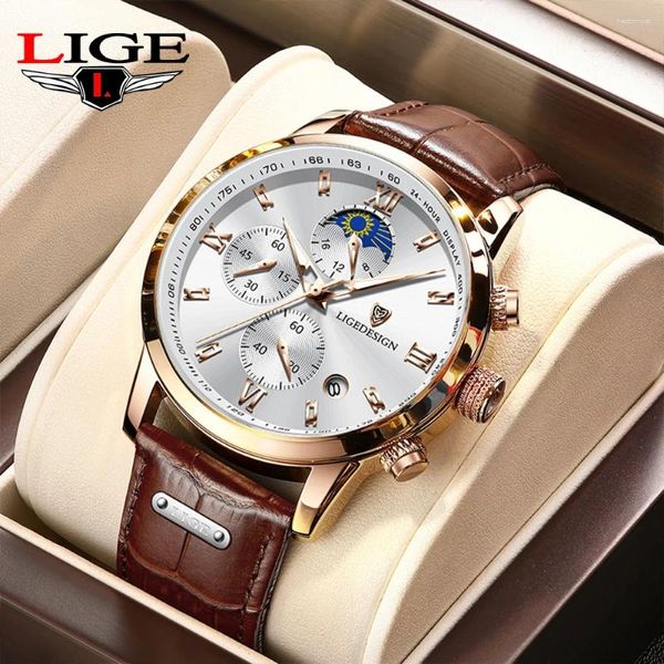Relógios de pulso Men observa o Lige Top Wrist Watch Leather Quartz Sports de relógio masculino à prova d'água Relógio Masculino 2024