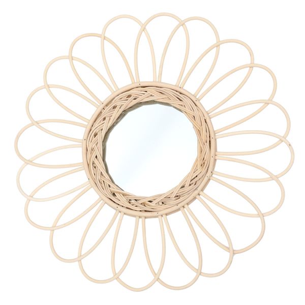 Rattan Wall Mirror Sunflower Wicker Woven Mirror Inovador Decoração de parede Adeços fotográficos para loja de hotéis em casa 38cm