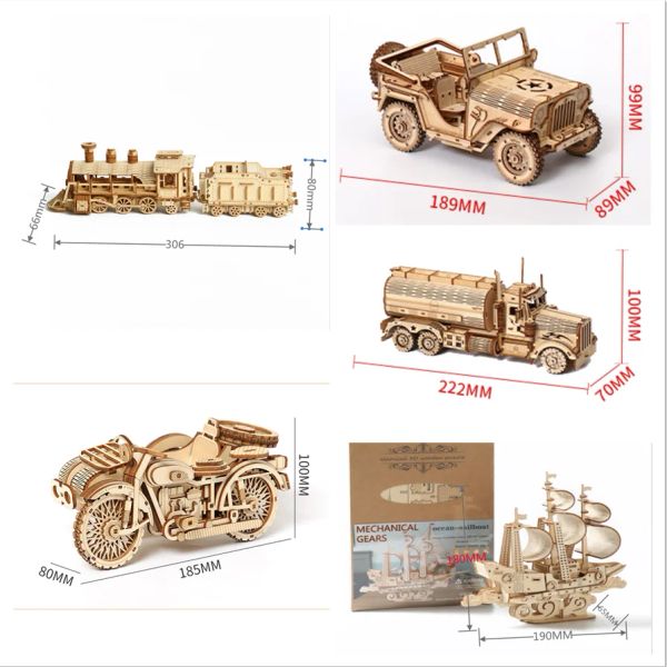 3D Laser Cuting Holzmodelle Spielzeug Kinder Montage Farbe Baukonstruktorblöcke Klassische Züge Autos Bootswagen Motorrad