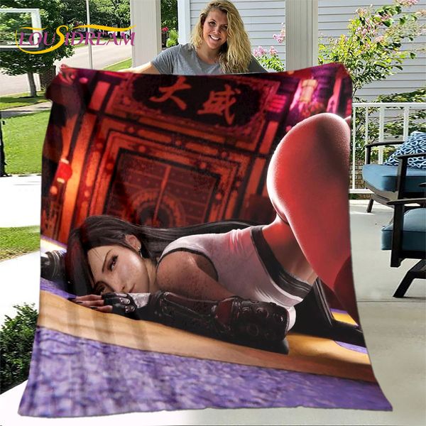 Tifa aerith sexy Mädchen Spitze Anime weiche Plüschdecke, Flanelldecke Wurfdecke für Wohnzimmer Schlafzimmer Bettsofa Picknickabdeckung