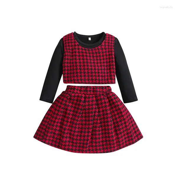 Set di abbigliamento per bambini per bambini Autumn 3 pezzi Outfit top maniche lunghe nere e set di gonne 3pcs