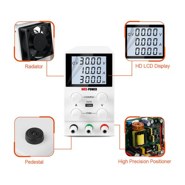 Comutação de laboratório ajustável USB Fonte de alimentação CC regulada 30V 5A/10A 60V 120V para carregar baterias de revestimento eletrolítico