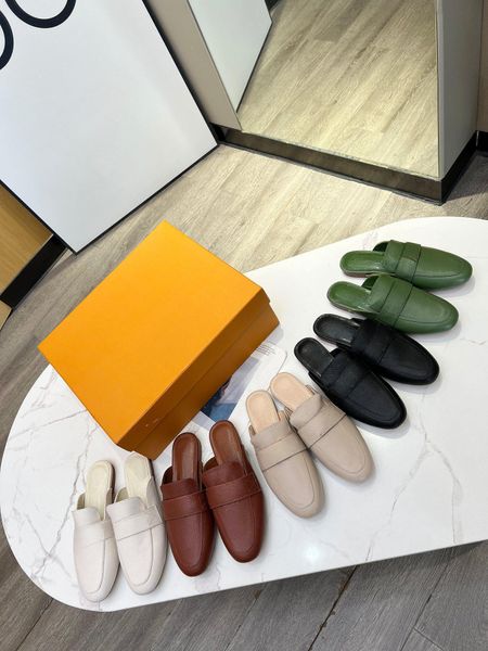 Designer Mules Slipper de couro redondo dedo do pé