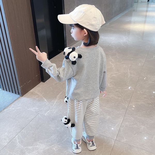 Set di abbigliamento per bambini in Panda 3D simpatici Felpa per maniche lunghe Autunno Spring + pantaloni 2 pezzi Suit di tuta per ragazzi per abiti da bambina