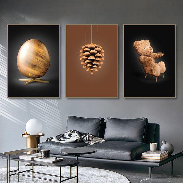 Estátula de design dinamarquês Toy Bear Canvas Poster Pintura Imprimir Pintura de Madeira Estátua Estética Fictes de Arte da Parede para Modern Decoração da sala de estar
